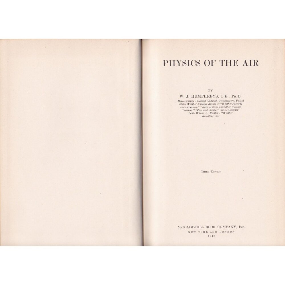 Physics of the Air by W.J. Humphreys 1940 3rd Edition Meteorology HC w/ Foldout